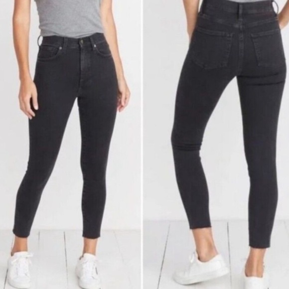 Marine Layer Denim - MARINE LAYER Black High Skinny Raw Hem Jeans 27